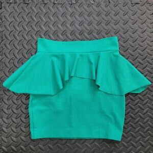 Bebe Green Peplum Mini Skirt Size XXS Y2K 90s Style Retro Capsule Wardrobe